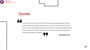 Corporate quote slide with a structured text layout, quotation icons, and a modern black and red theme.