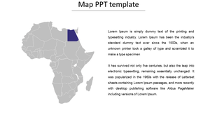 Map PowerPoint template highlighting a region in Northern Africa with placeholder text for a description.