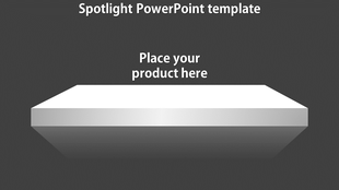 Slide featuring a spotlight effect with a reflective white surface and space to display a product, on a gray backdrop.
