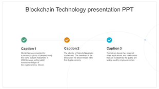 Slide explaining blockchain technology, with three captions highlighting key facts.