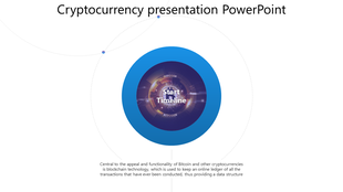 Blue ring encircling a cryptocurrency graphic with a label and descriptive text underneath.
