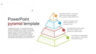 3D pyramid diagram with four colored layers in orange, blue, red, and green, labeled 01 to 04, each with text.