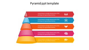 Multicolored pyramid diagram with five vibrant layers, labeled with text and icons, arranged on a white background.