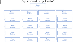 Organization chart PPT slide layout with multiple levels, displaying names and positions in a structured format.