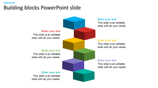 Slide featuring a colorful 3D building block design with text placeholders on either side of the stack.