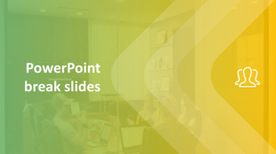 Slide with a green to yellow gradient background with a faint office scene, and white people icon on the right.