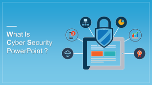 Cybersecurity-themed image with a tablet, shield, and five icons connected to the tablet, all on a gradient blue background.