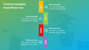 Modern timeline infographic with month labels from January to April, featuring icons and text boxes on a gradient backdrop. 