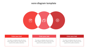 Venn diagram with three overlapping red circles with white icons and corresponding text areas below.