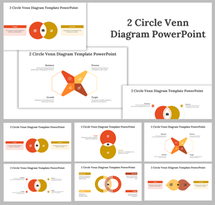Slides featuring a 2 circle Venn diagram showing overlapping concepts for business and growth with icons.