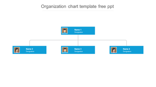 An organization chart slide layout showing four individuals with names and designations, branching from a central leader.