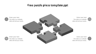 Gray 3D puzzle graphic with four interlocking pieces, surrounded by circular icons and placeholder text areas.