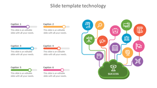 Slide showing a green cloud at the center, linked to various icons by colorful pathways and matching captions on the left.