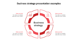 Circular diagram with red segments surrounding title in the center, and four icons with text on the sides.