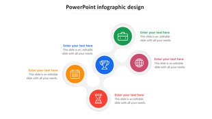 Infographic with a central blue trophy icon connected to green, red, orange, and pink circles, each featuring unique icons.