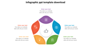 Circular infographic with icons for calendar, money, settings, lightbulb, and mail, surrounding a thumbs up.