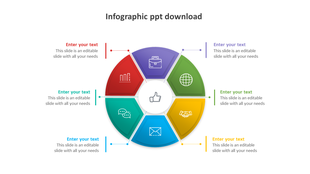 Infographic with red, purple, green, yellow, blue, and teal sections, each featuring an icon and text.