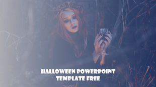 Halloween template featuring a mystical woman in a dark forest holding a goblet, with an eerie blue overlay.