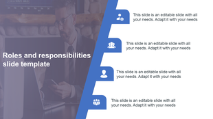 Roles and responsibilities slide with a business professional on the left and a blue segmented layout with icons and text.