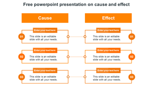 Circular cause and effect infographic with six stages, each depicted by red icons around a central gear icon.