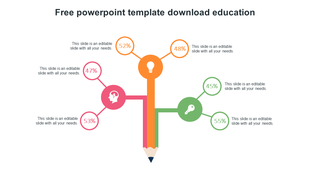 Educational PowerPoint template featuring a colorful creative pencil infographic with percentage indicators and text areas.