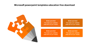 Orange puzzle piece pencil graphic with four accompanying text placeholders for educational content.