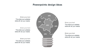 Infographic with a segmented light bulb made of five puzzle pieces, paired with caption areas evenly spaced on each side.