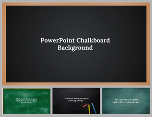Slide deck featuring chalkboard themed designs with black and green backgrounds and inspirational quotes.