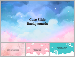 A pack of cute colorful slides background featuring dreamy clouds and soft colors, along with inspirational quotes.