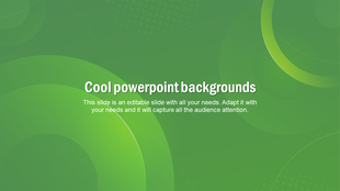 Modern green background slide featuring layered circular shapes and flowing curves in varying opacity and gradients.