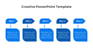 Creative slide with five blue tags in a linear layout, with numbered captions and space for text.