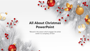 White background with silver pine branches adorned with red berries and gold ornaments, creating a festive Christmas theme.