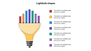 Lightbulb graphic with colorful vertical bars emerging, labeled with captions on the right.
