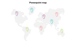World map with eight colorful location pins placed across continents including North America, Europe, Africa, and Asia.