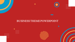 Business title slide design with red background and abstract geometric shapes in blue, yellow, and white.