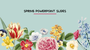 Decorative floral slide with vibrant spring blooms like tulips and roses at the bottom under a bold title on pale blue.