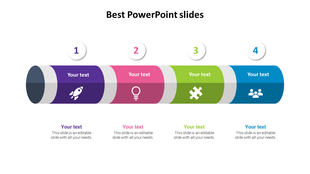 Best slides with four colorful segments labeled 1 to 4, each containing icons and placeholder text boxes. 