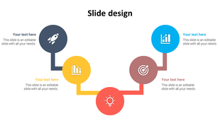 Colorful circular icons in a sequence, using gray, yellow, red, brown, and blue, with an interconnecting design.