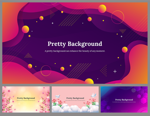 Slide deck featuring pretty background designs, with abstract geometric shapes and soft gradient colors in purple and pink.