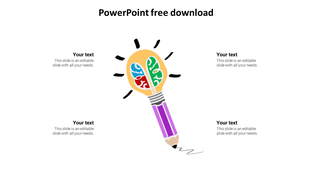 Illustration of a lightbulb with colorful brain segments and pencil base, surrounded by  placeholders text.