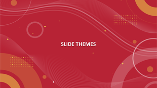 Abstract slide theme with red backdrop, flowing white wave lines, and orange circular and dotted design elements.