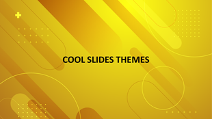 Yellow gradient slide background with abstract diagonal shapes, circles, and dotted patterns framing the central title area.