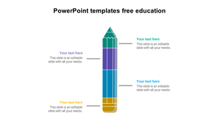 Colorful pencil graphic with placeholder text on a white background for an educational PowerPoint template.