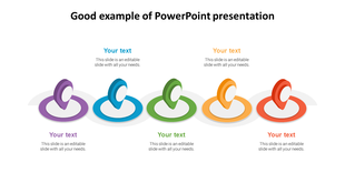 Slide showcasing five 3D location markers in different colors each with caption area in a white background and a title text.