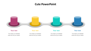 Cute layout featuring four stacked cylinders in different colors, with editable text sections beneath each cylinder.