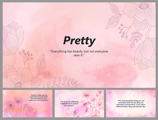 Soft shades of pink with delicate floral sketches slide deck with line-drawn flowers and beauty-related quotes.