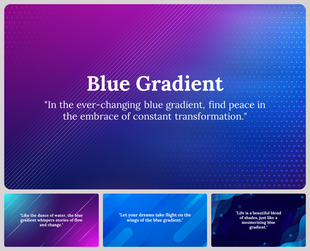 A design slide with a blue gradient background, accented by diagonal lines and dots, showcasing a motivational quote.