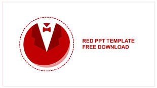Red-themed design showcasing a tuxedo icon within a circular border placed in a white background.