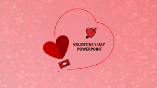 Romantic Valentine template featuring a heart background, central heart outline, and floating envelope tied to a red balloon.