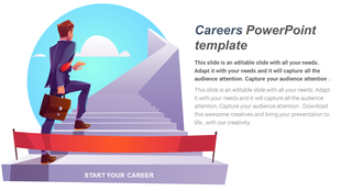 Professional figure climbing steps with a briefcase, emphasizing ambition and career advancement.